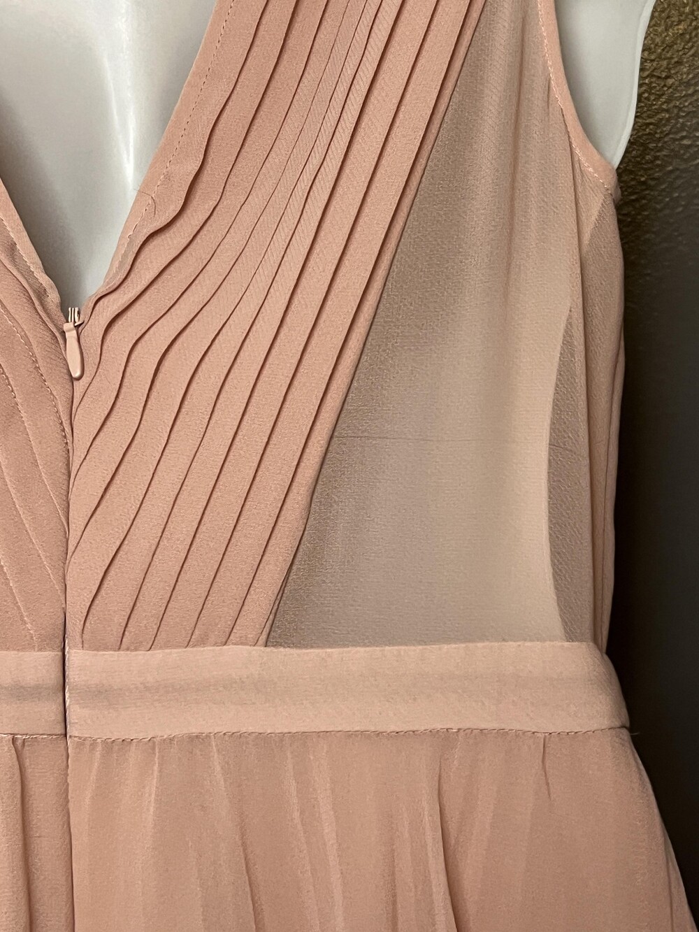 BCBGMAXAZRIA Deborah Dress Womens 4 Pink Pleated V Neck Chiffon Fit & Flare Midi - Picture 10 of 14